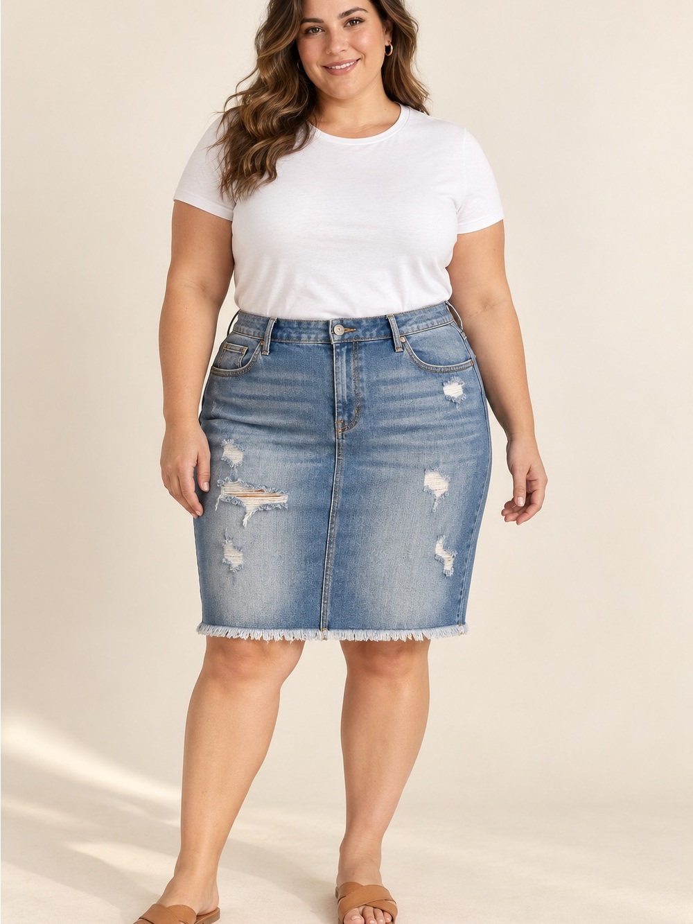 torrid Light Blue Distressed Denim Pencil Skirt